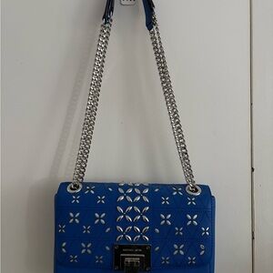 Michael Kors Tina Floral Studded Royal Blue Shoulder/Crossbody Bag